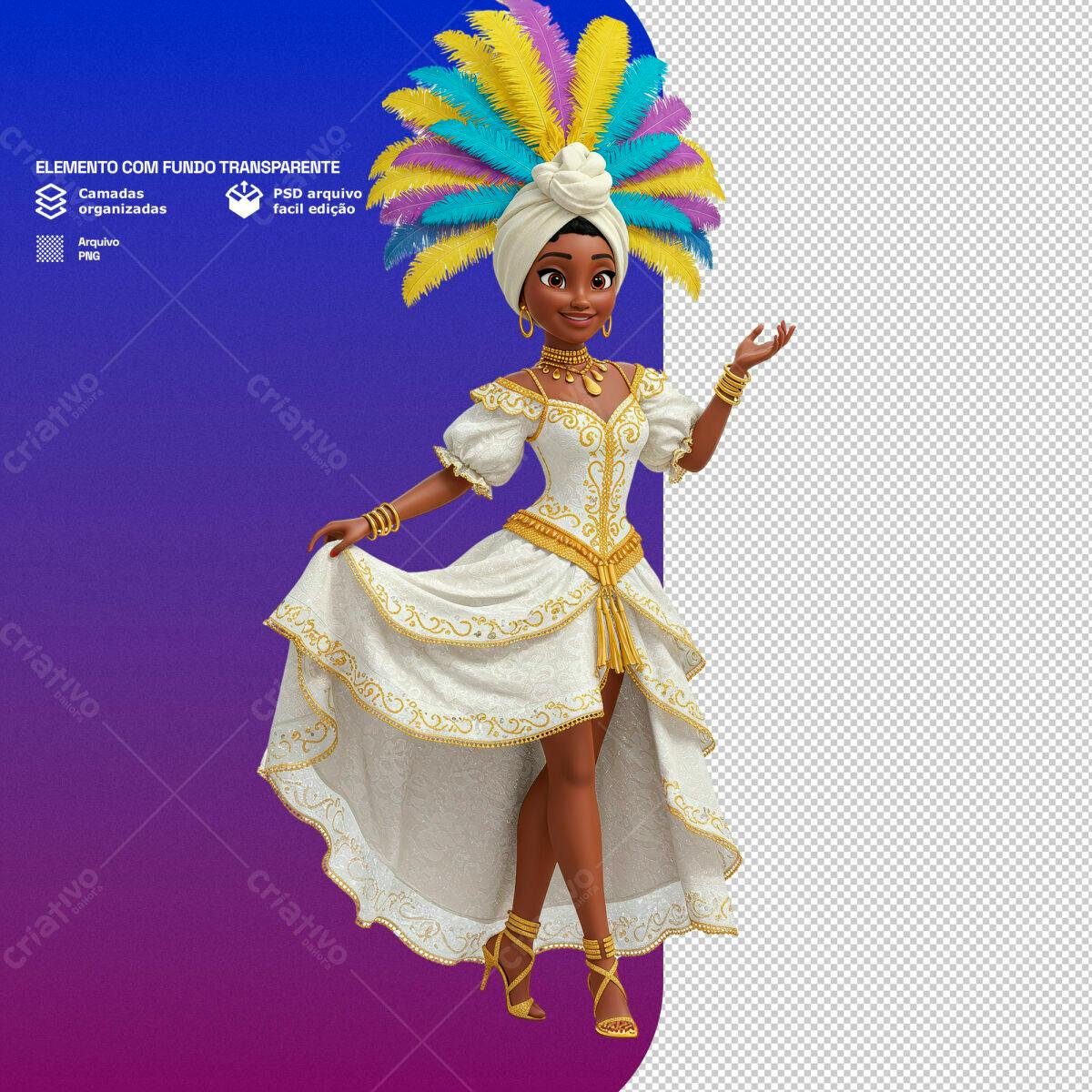 Ilustração de mulher negra em traje de carnaval PSD Editável