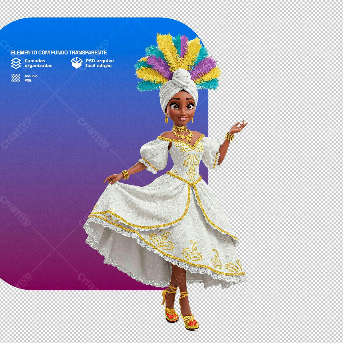 PSD Ilustração Festa Junina com Mulher Brasileira PSD Editável