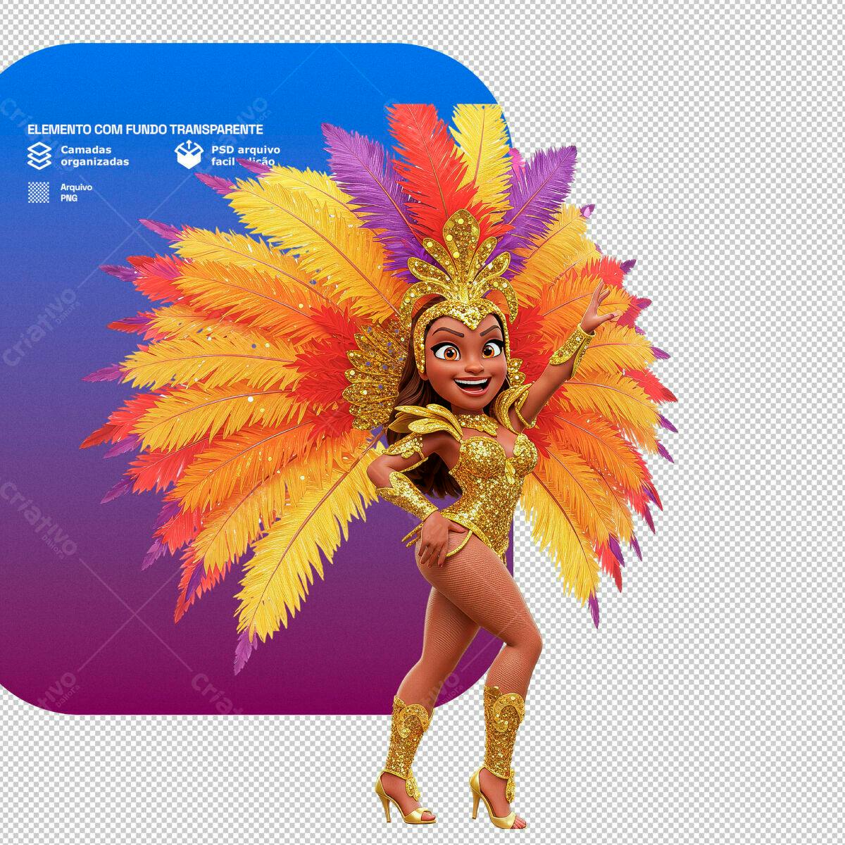 PSD de Musa do Carnaval em Figurino Dourado PSD Editável