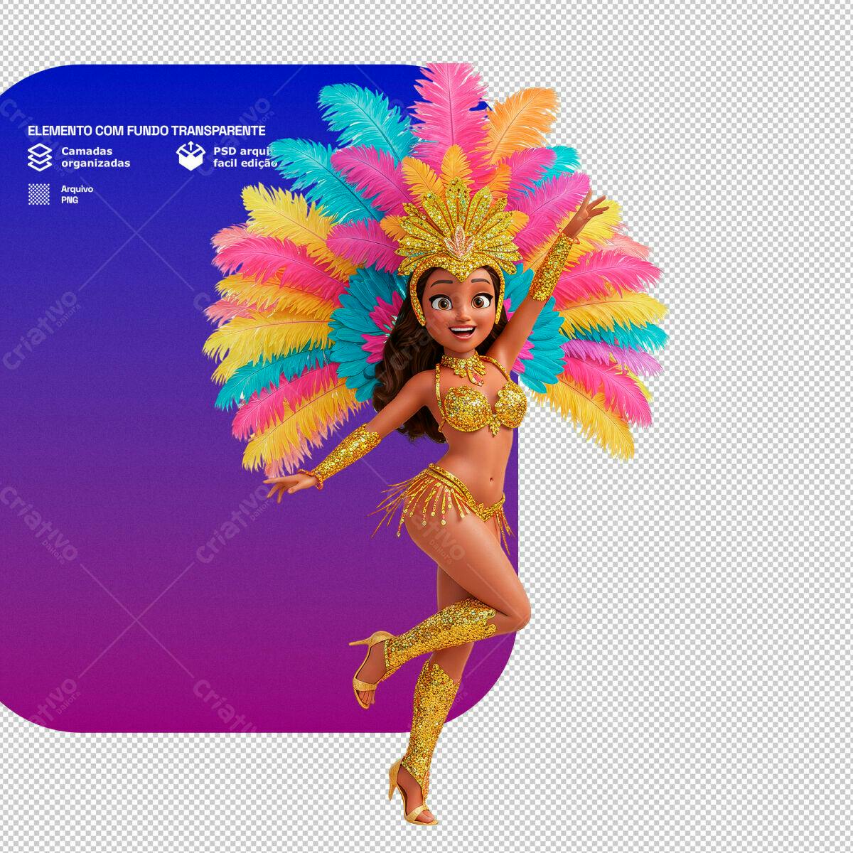PSD de Bailarina de Carnaval com Penas Coloridas PSD Editável