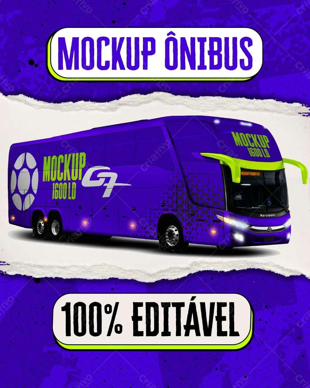 Mockup Ônibus Roxo com Design Geométrico