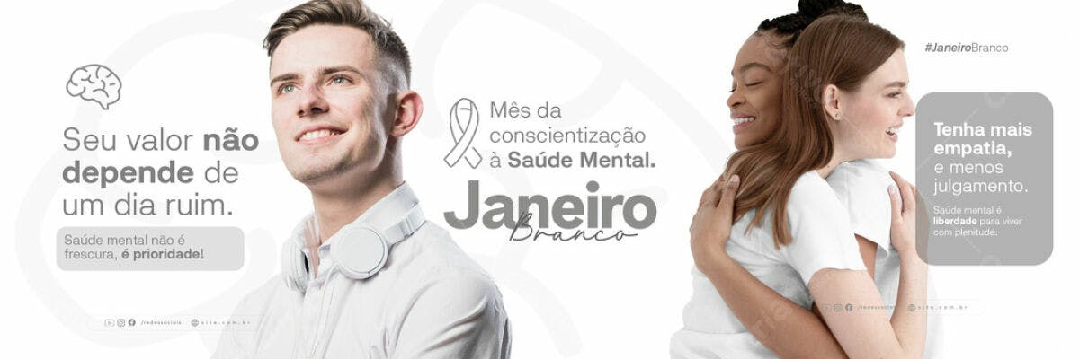 Banner Janeiro Branco Saúde Mental PSD Editável