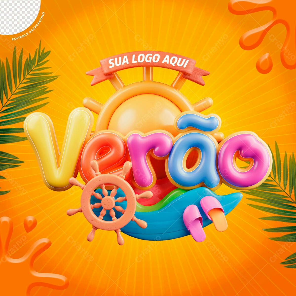 Flyer Verão com Design 3D PSD Editável