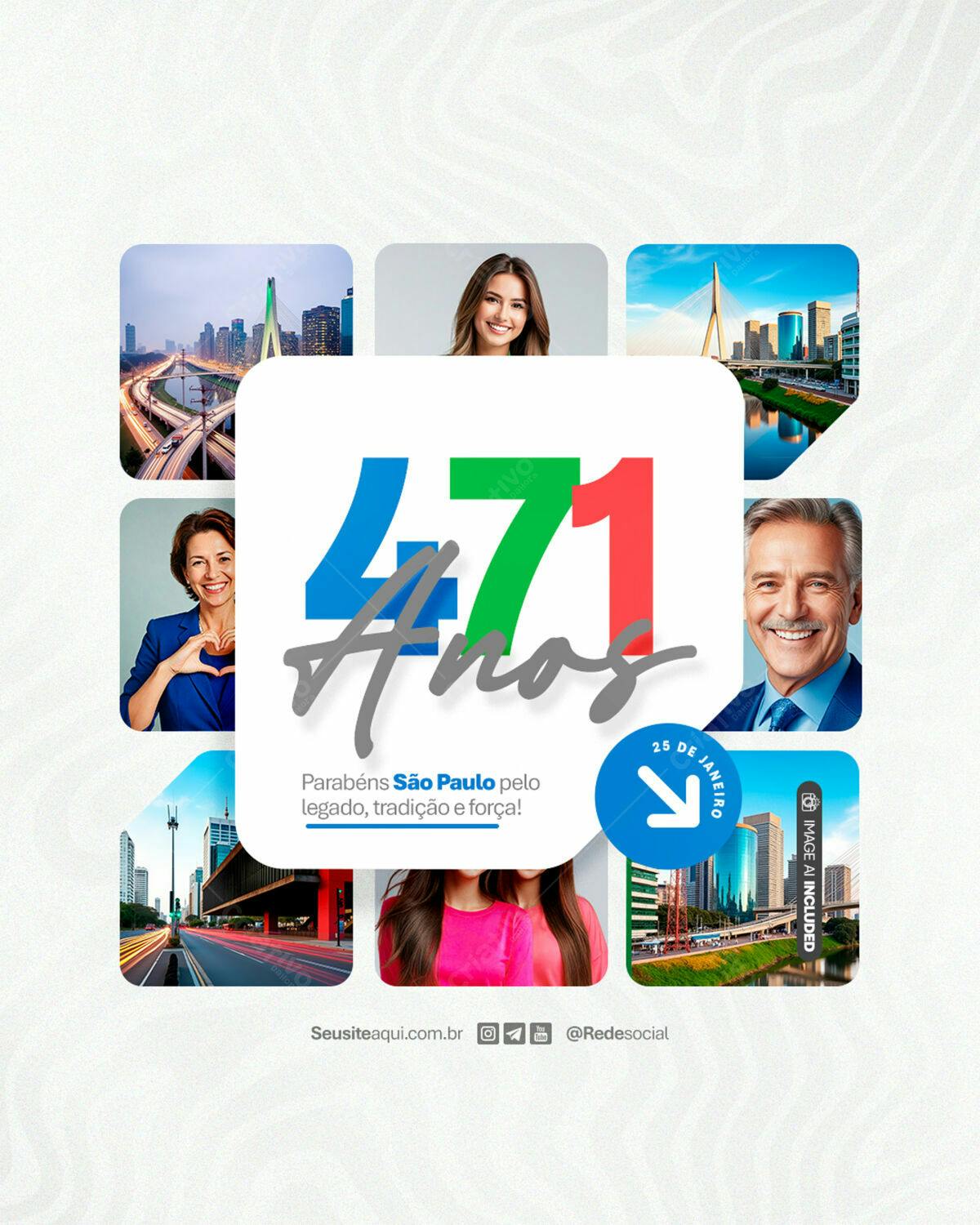 Postagem Aniversário São Paulo 471 Anos PSD Editável