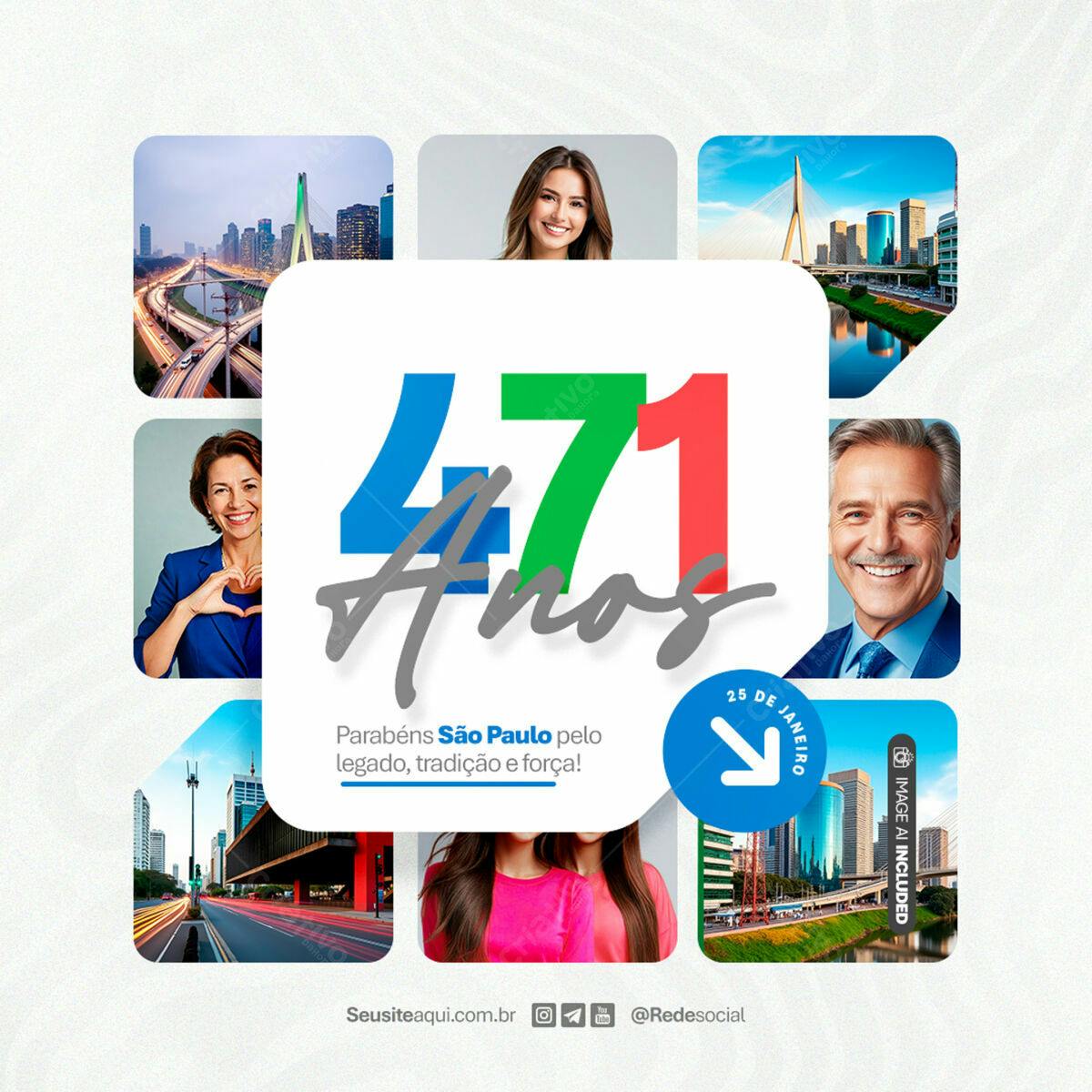 Flyer Aniversário São Paulo 471 Anos PSD Editável