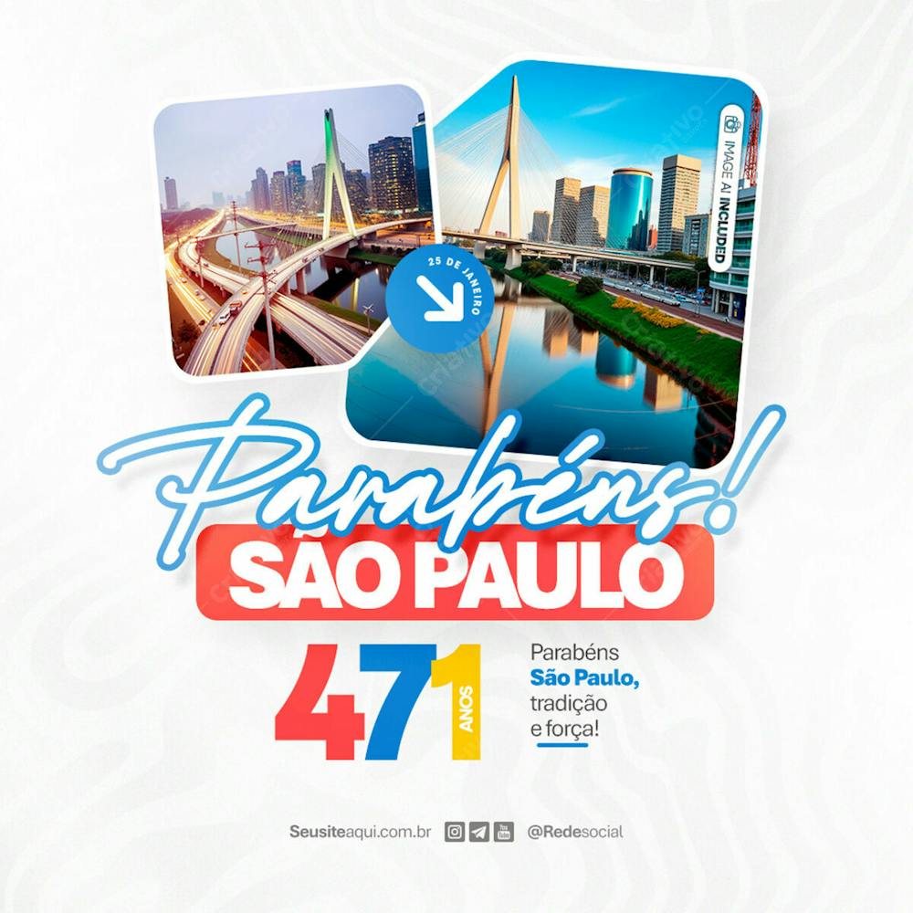 Parabéns Cidade São Paulo Aniversário Social Media Psd Editável