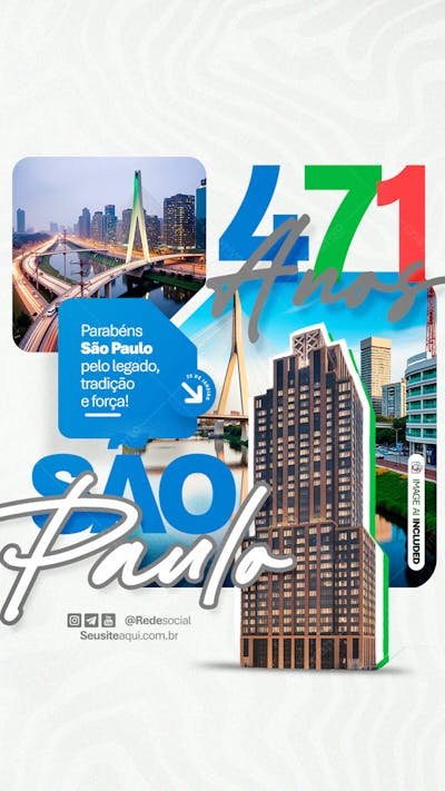 Parabéns Cidade São Paulo Aniversário Social Media Psd Editável