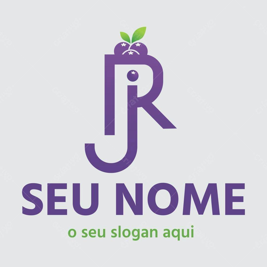 Logotipo vetorial JR com frutas roxas