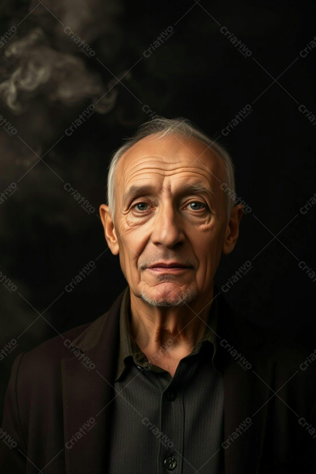 Retrato de homem idoso sério fundo escuro