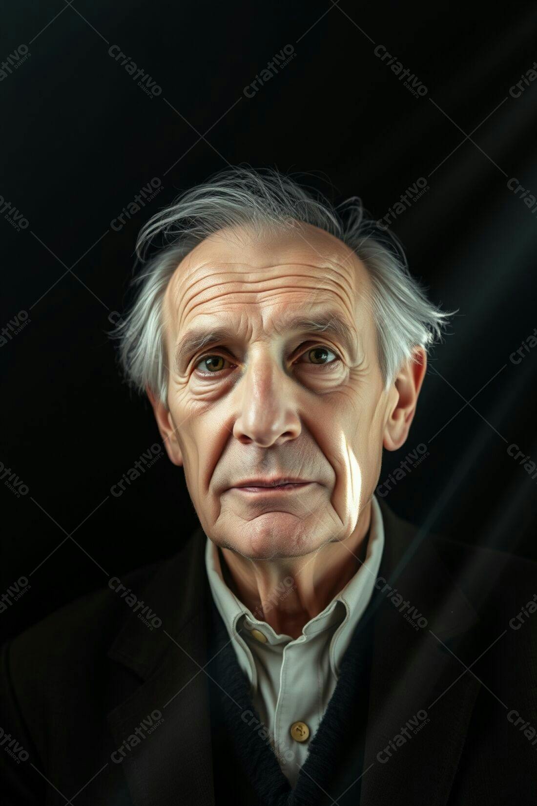 Retrato homem idoso cabelos grisalhos fundo preto