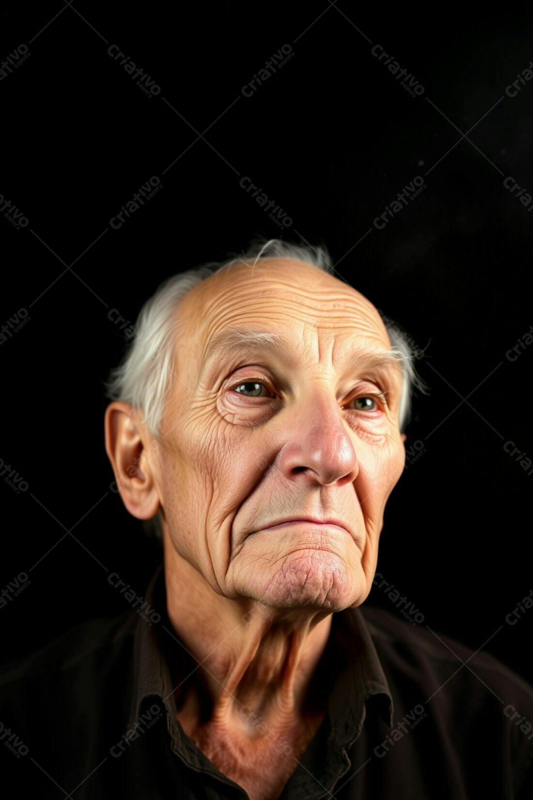 Retrato de homem idoso pensativo fundo preto