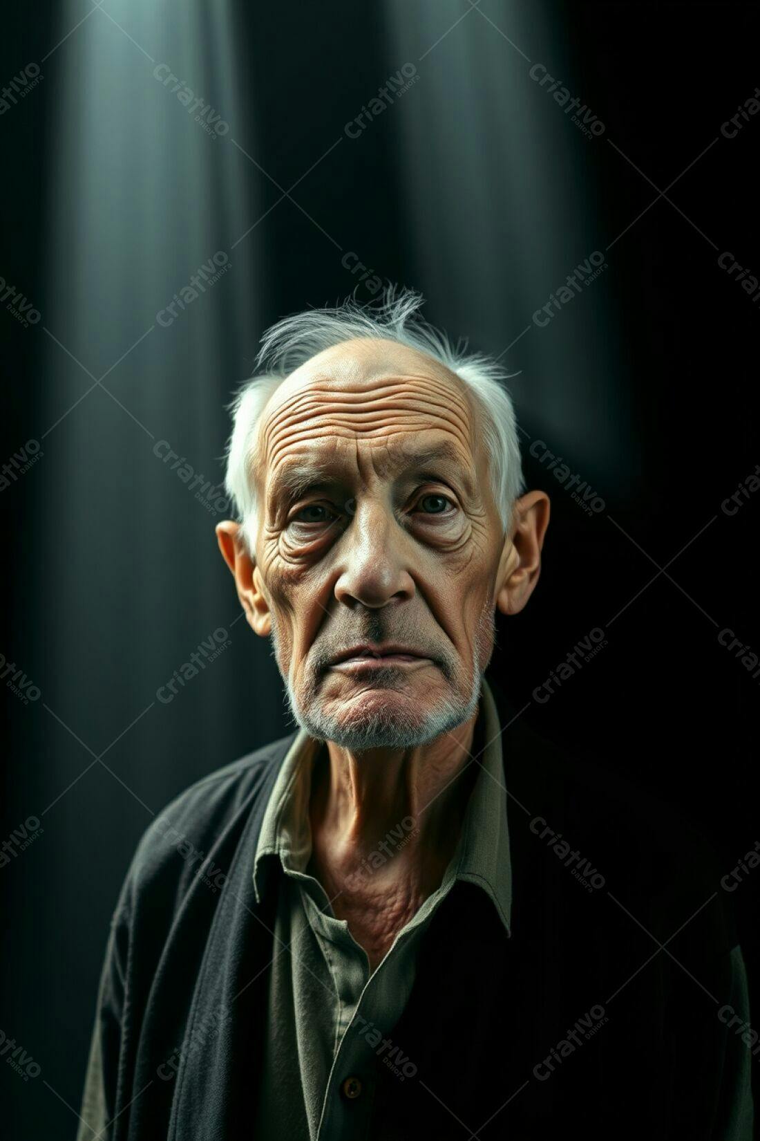 Retrato de homem idoso sério fundo escuro