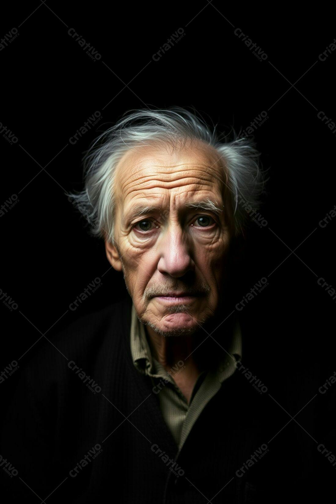 Retrato de homem idoso sério fundo preto