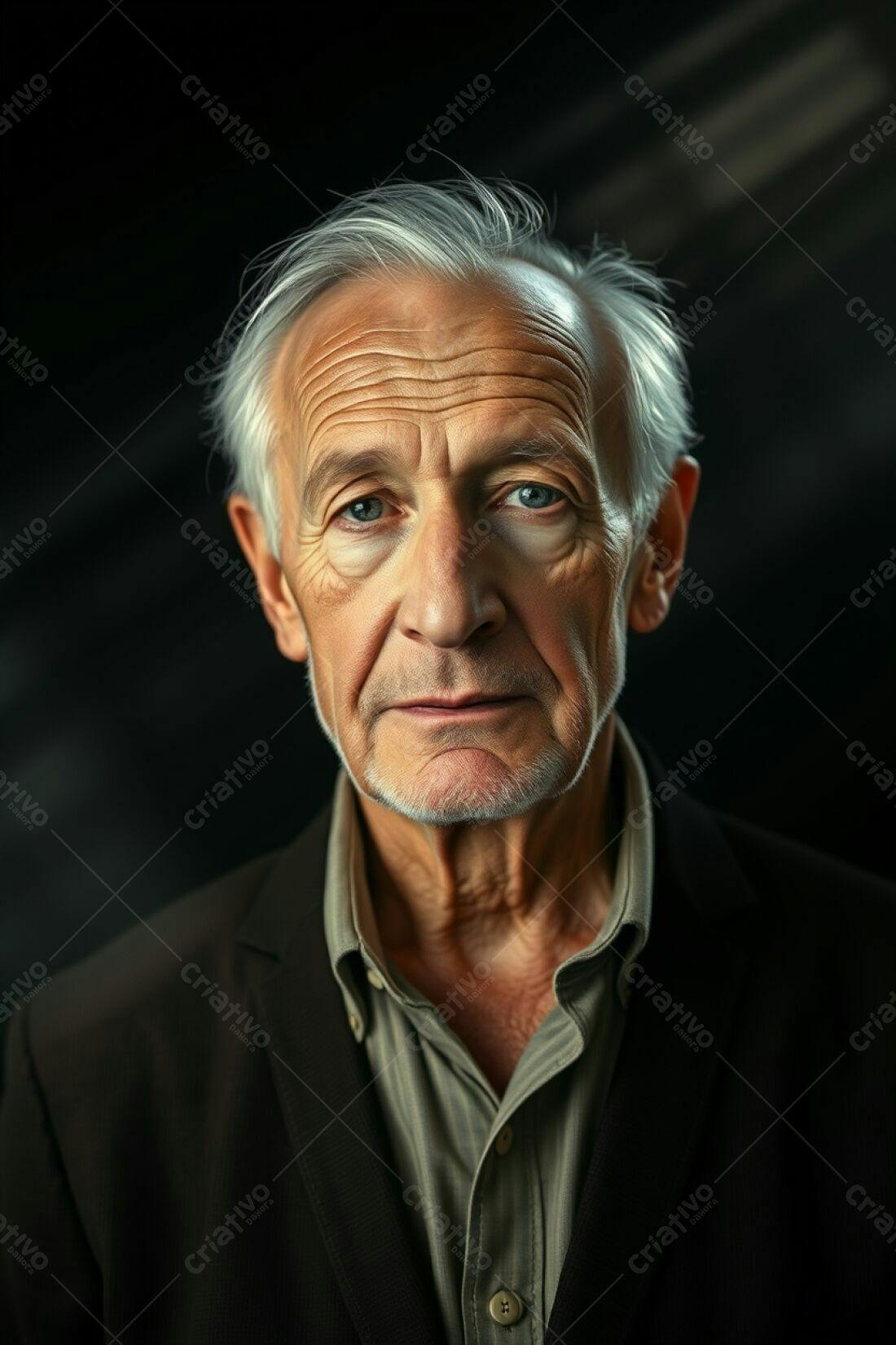 Retrato homem idoso cabelo branco fundo escuro