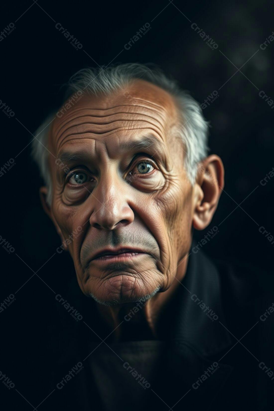 Retrato homem idoso olhos azuis fundo escuro