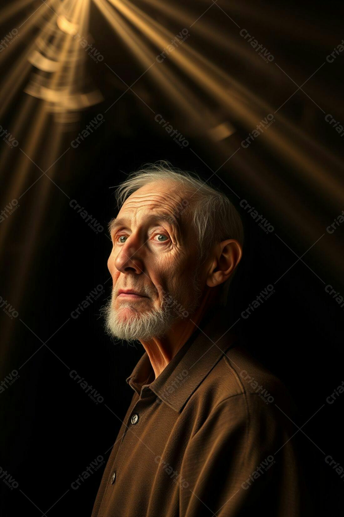 Homem idoso contemplativo luz dourada
