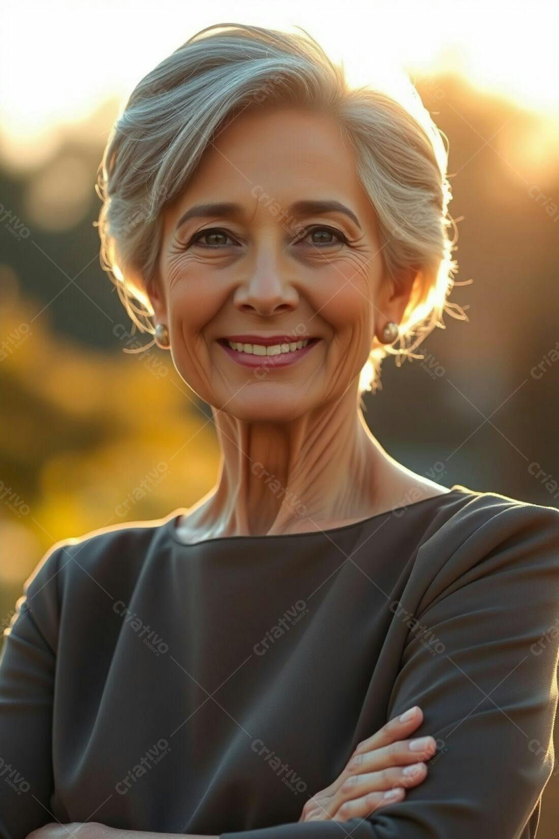 Mulher madura sorrindo ao entardecer