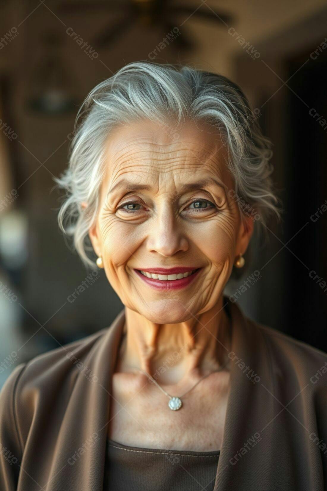 Mulher idosa sorridente cabelo grisalho