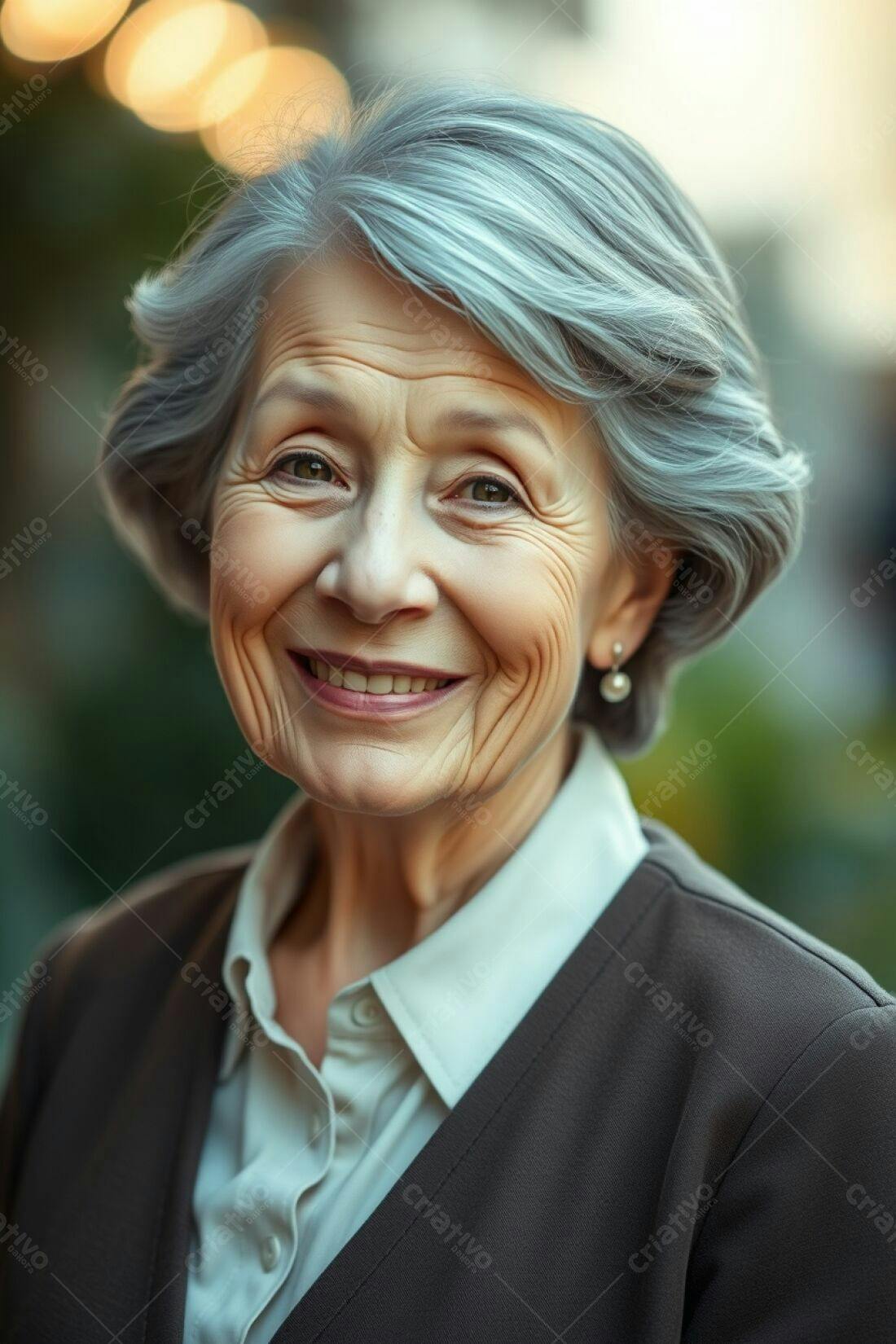 Mulher idosa sorrindo ao ar livre