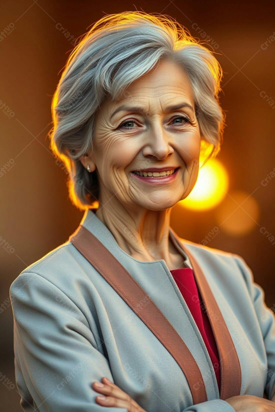 Mulher madura sorrindo ao entardecer