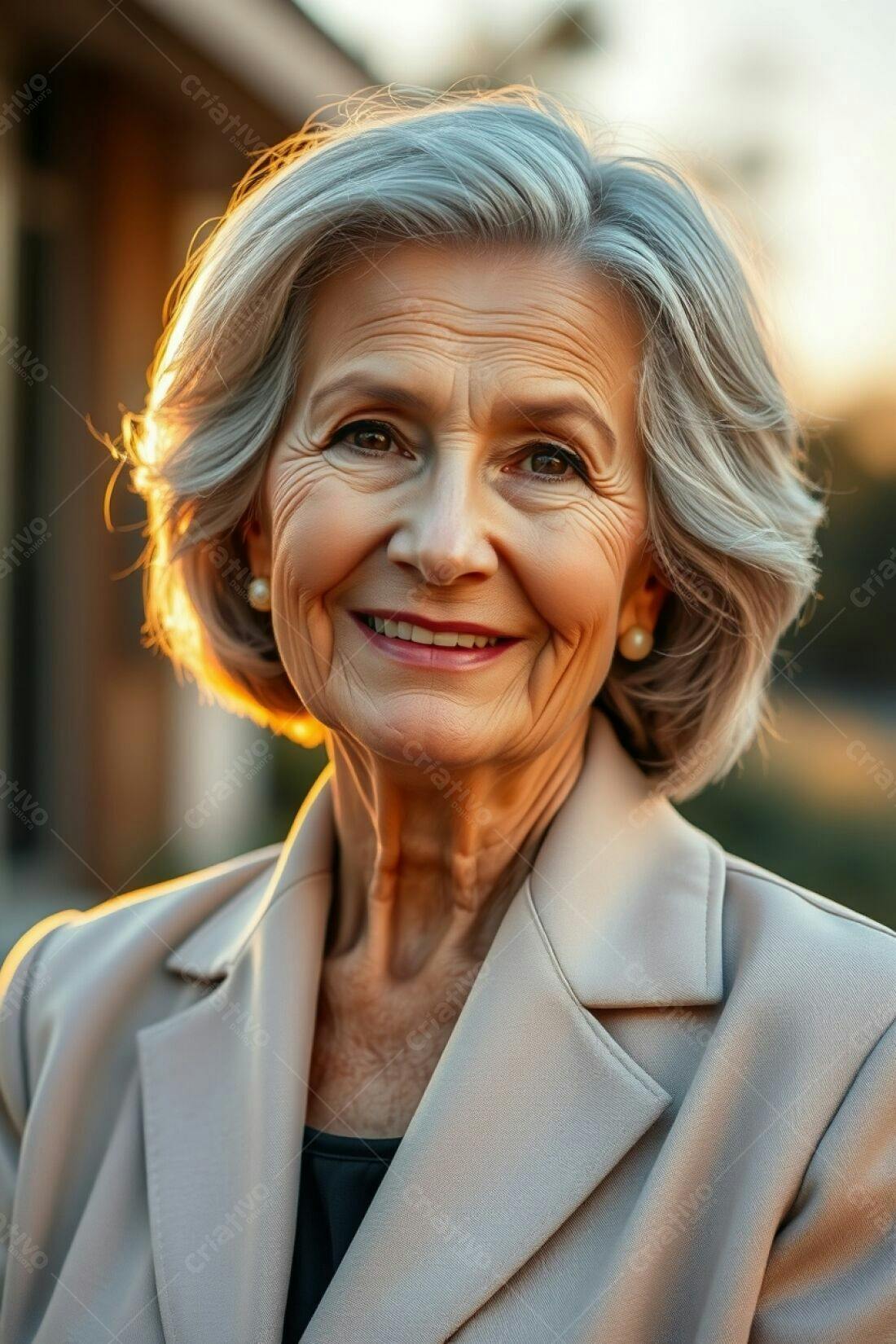 Mulher madura sorrindo ao entardecer