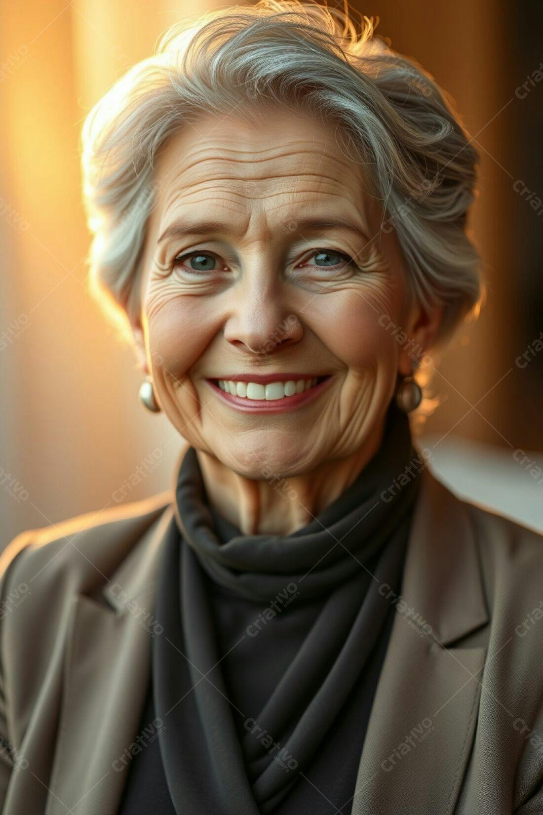 Mulher madura sorrindo luz dourada