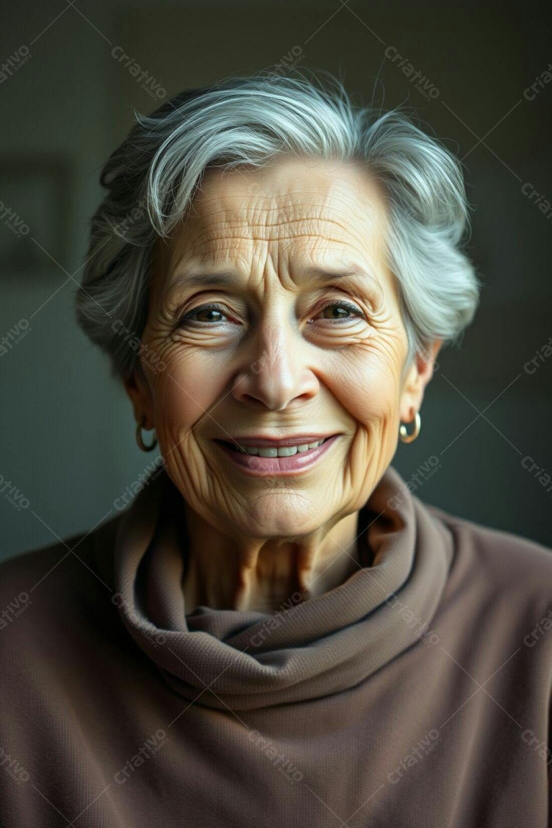 Mulher idosa sorridente cabelo grisalho