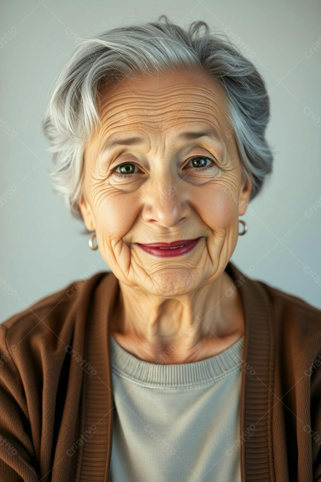 Mulher idosa sorridente cabelo grisalho