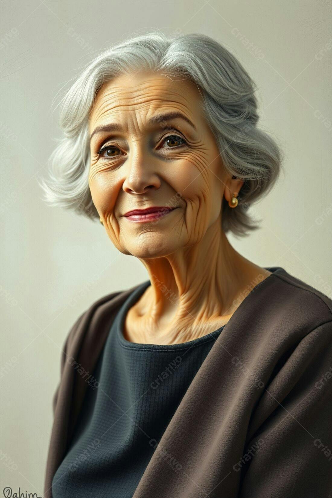 Mulher idosa sorrindo cabelo grisalho