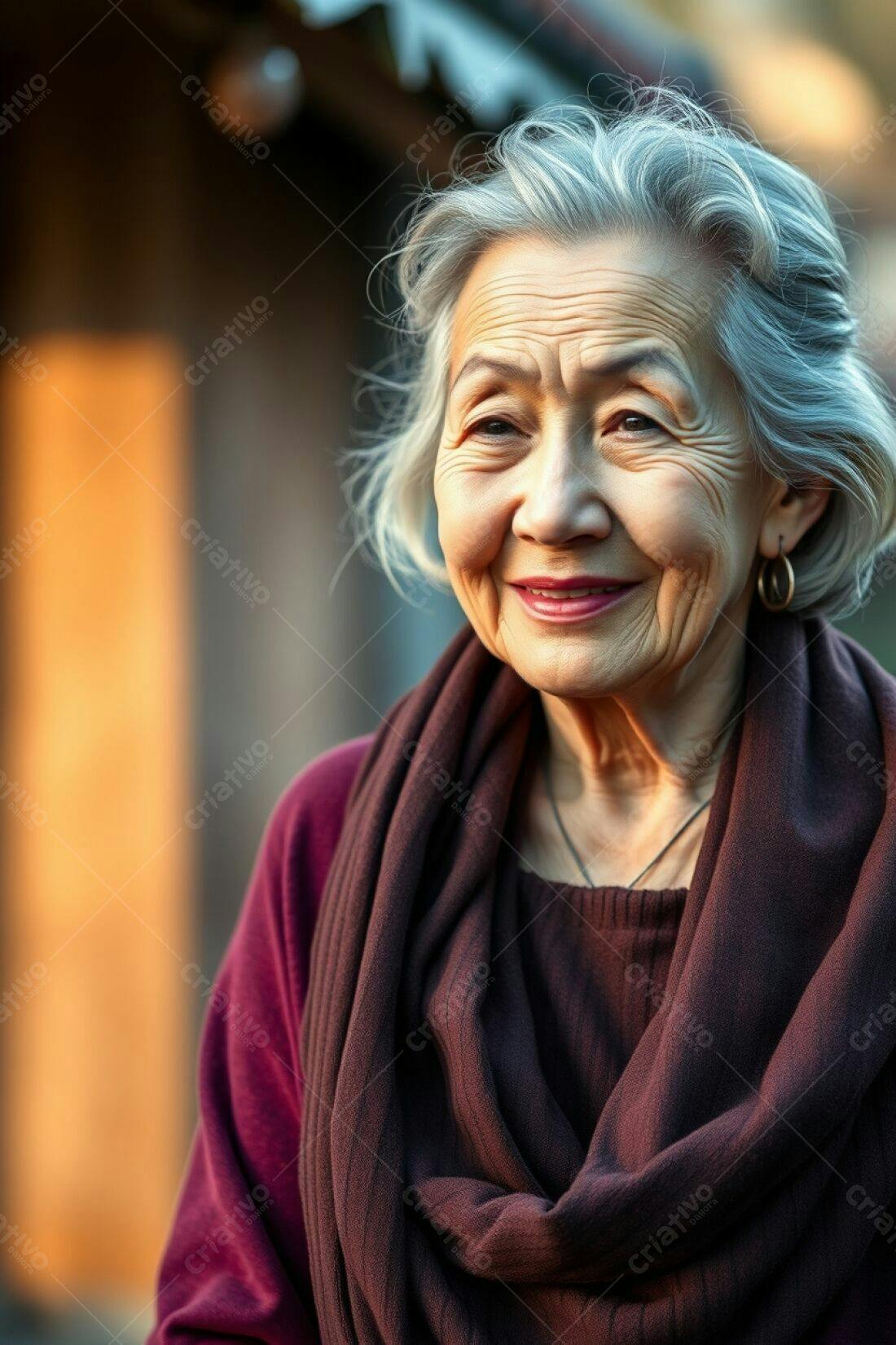 Mulher idosa asiática sorrindo ao ar livre