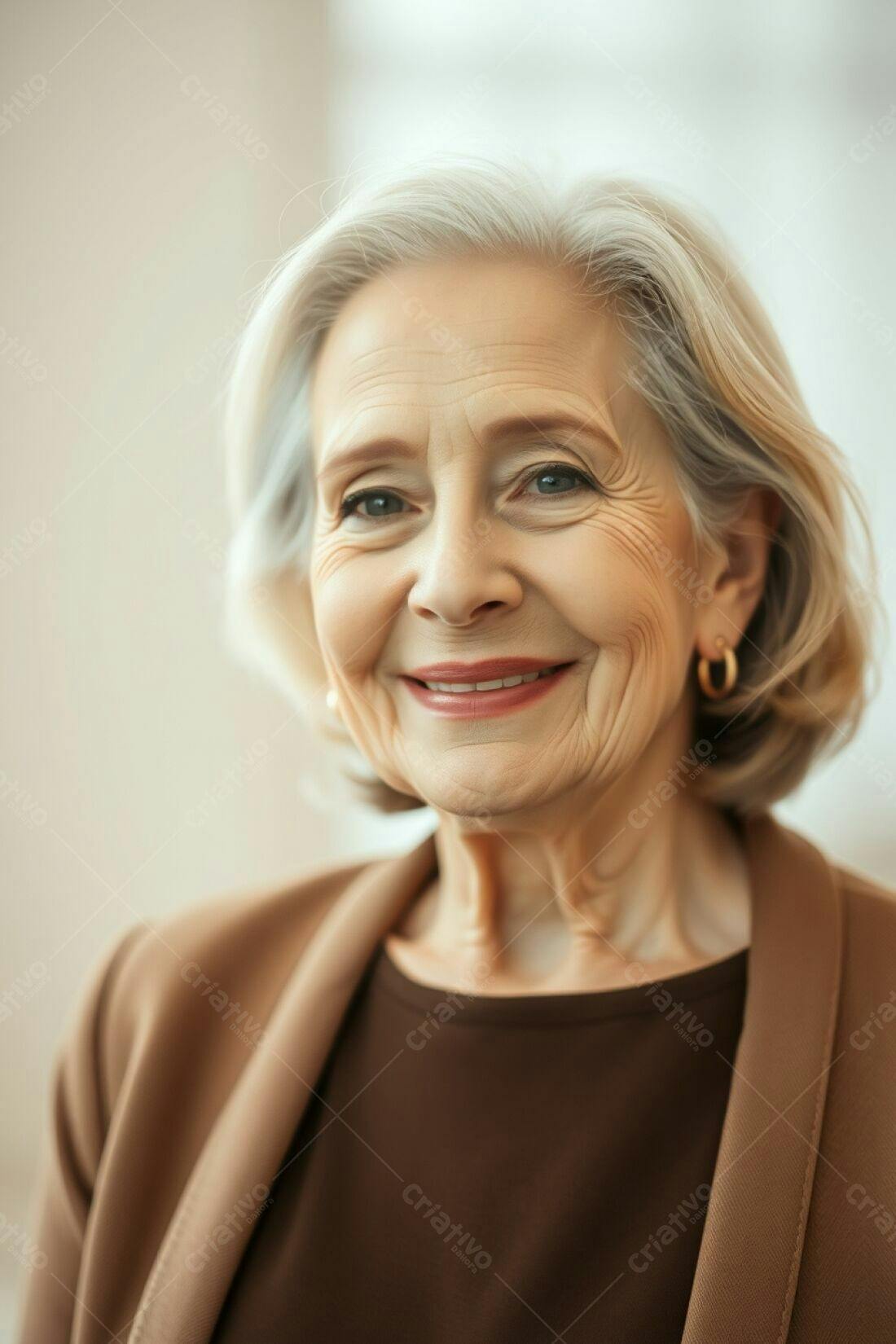 Mulher idosa sorrindo retrato tons marrons