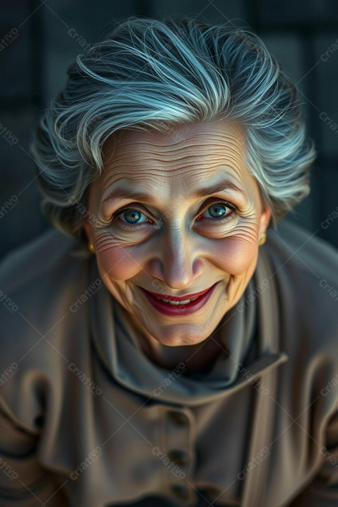 Mulher idosa sorrindo com cabelo grisalho