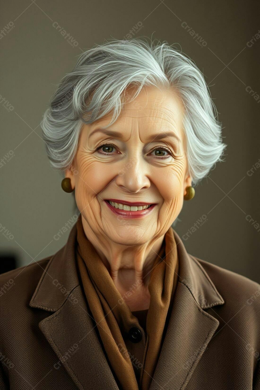 Mulher idosa sorridente com cabelo grisalho