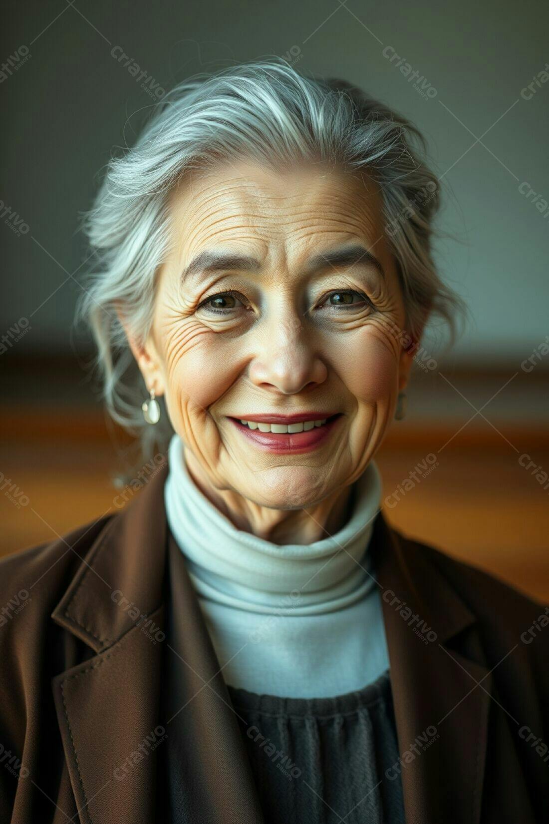 Mulher idosa sorridente cabelo grisalho