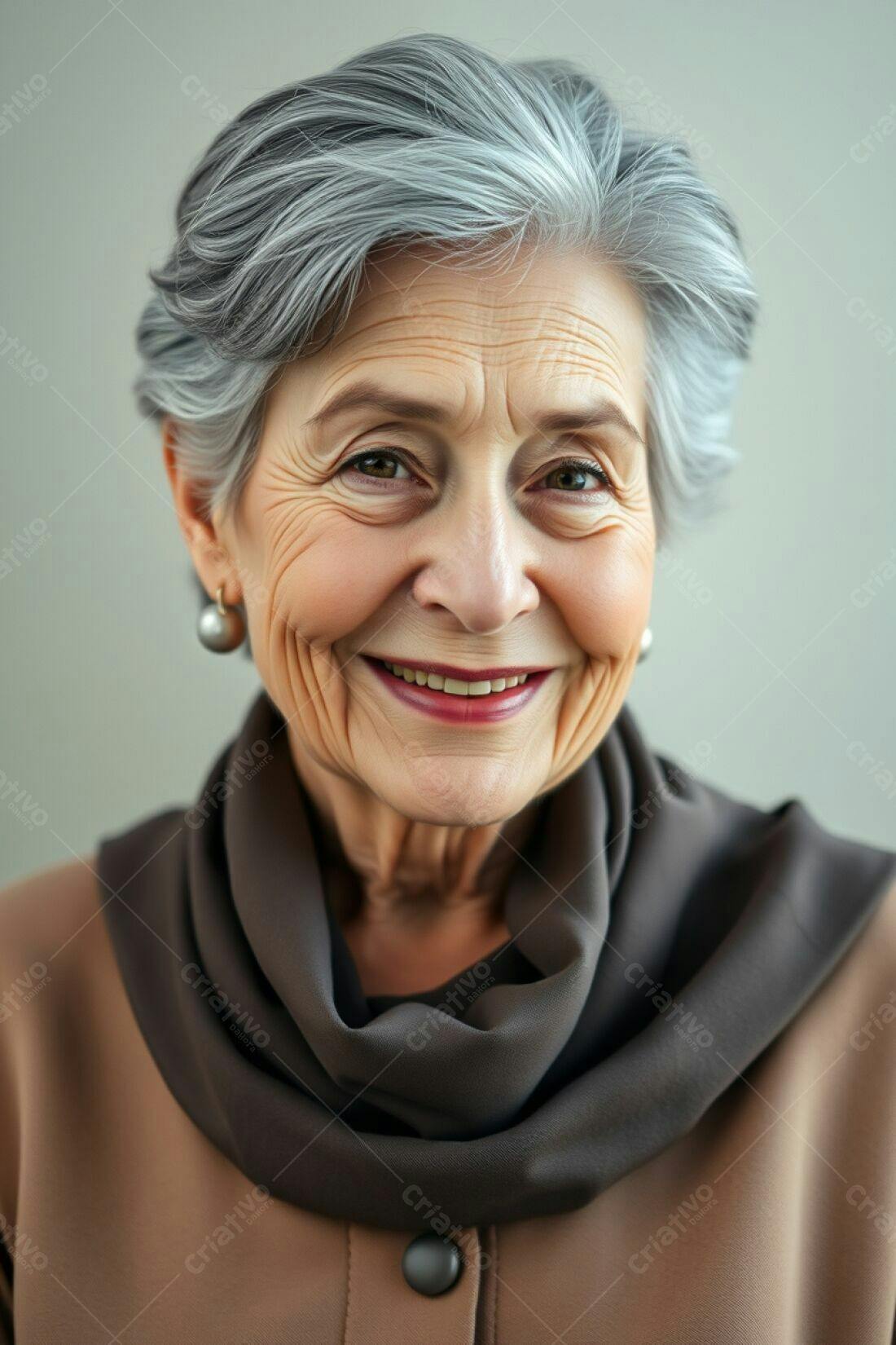 Mulher idosa sorridente com cabelo grisalho