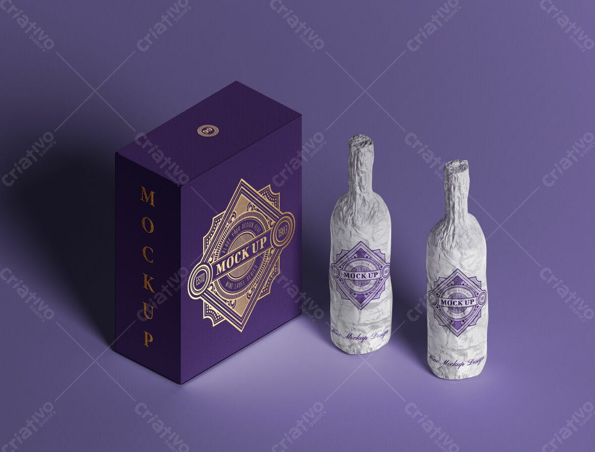 Caixa e Garrafas de Vinho PSD Editável