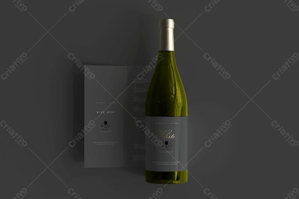 Garrafa De Vinho Branco Com Menu Mockup