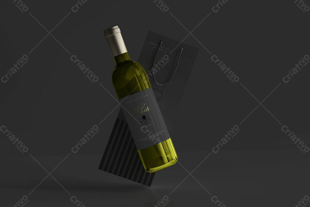 Garrafa De Vinho Branco Com Saco Mockup