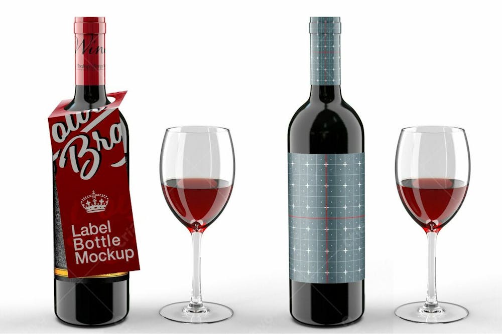 Garrafa De Vinho O Design Da Etiqueta Do Cabide Renderização Em 3D Mockup