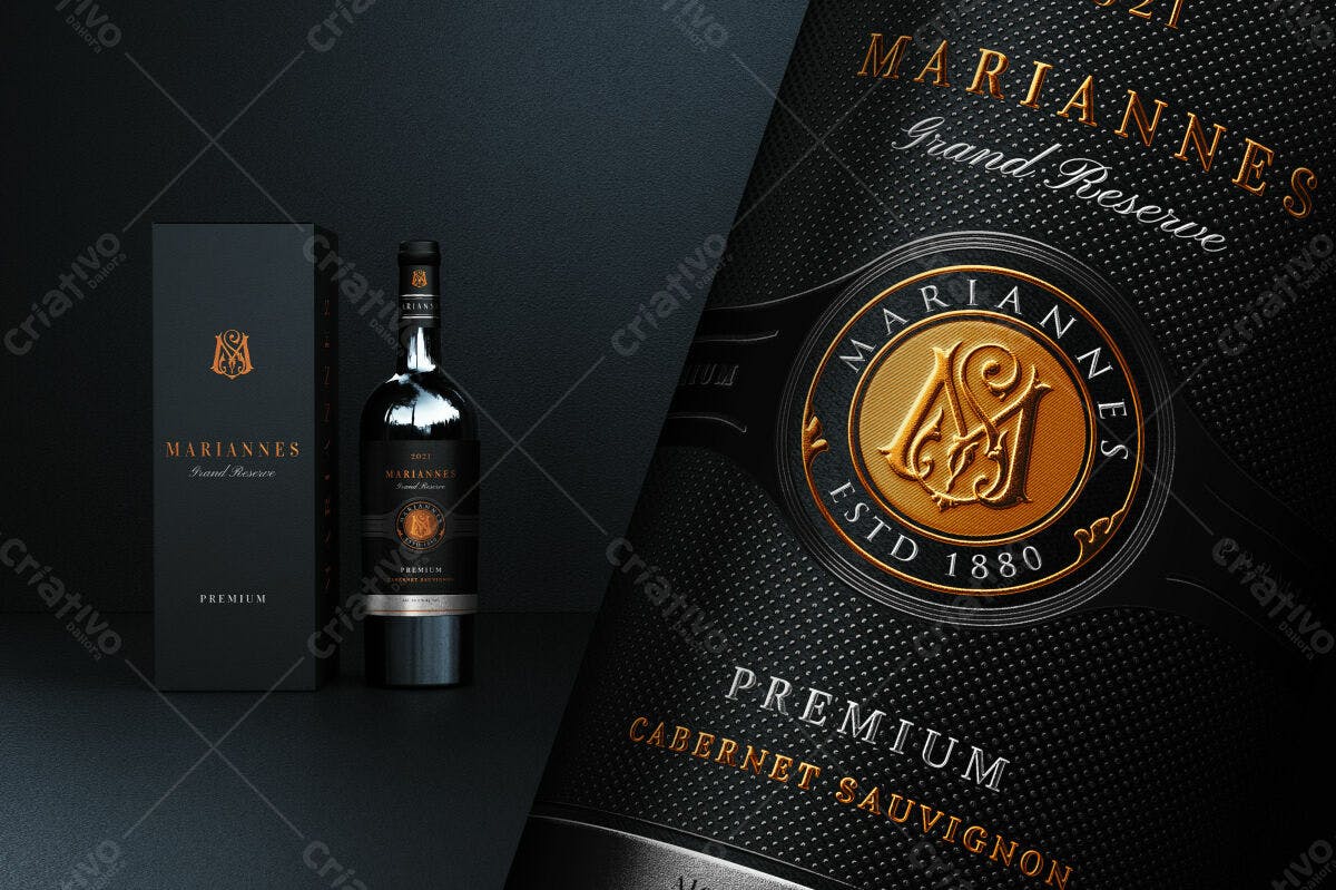 Embalagem de Vinho Premium PSD Editável