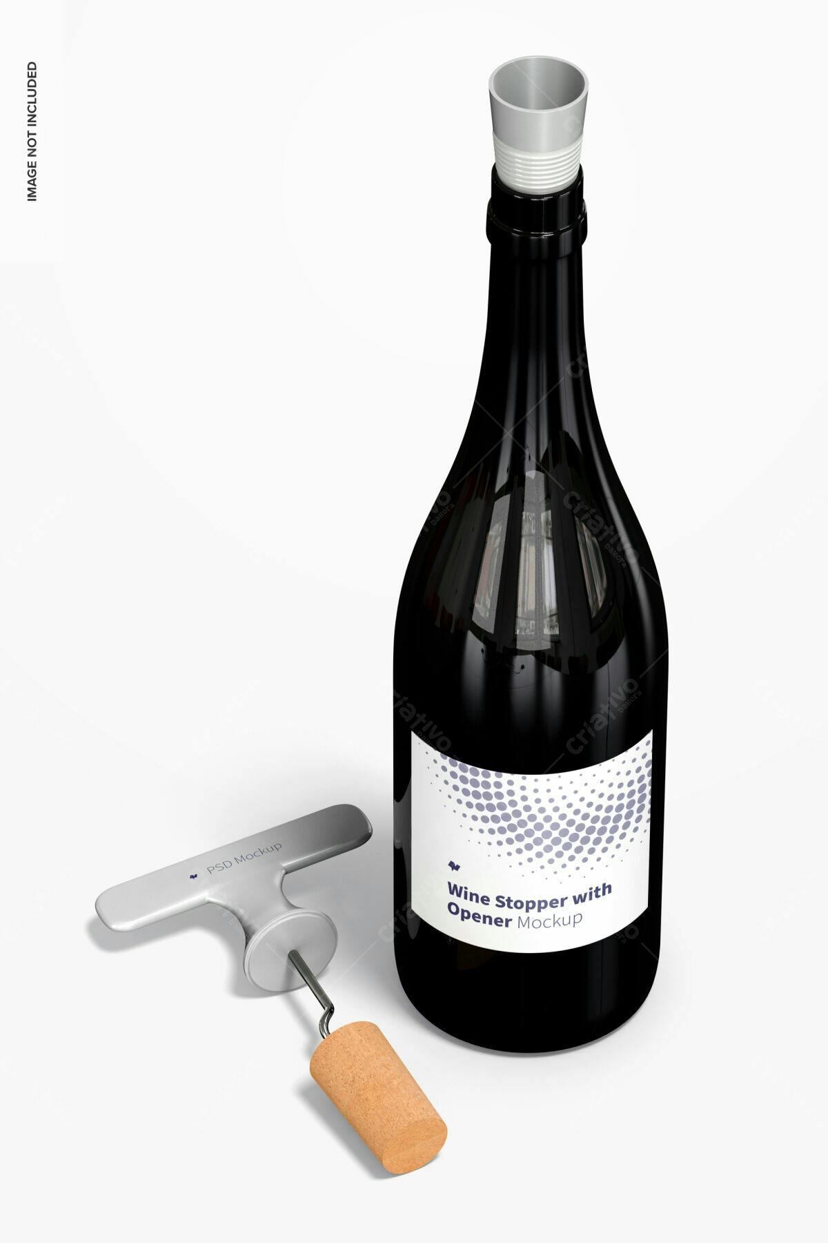 Mockup Garrafa de Vinho com Rolha e Abridor PSD Editável