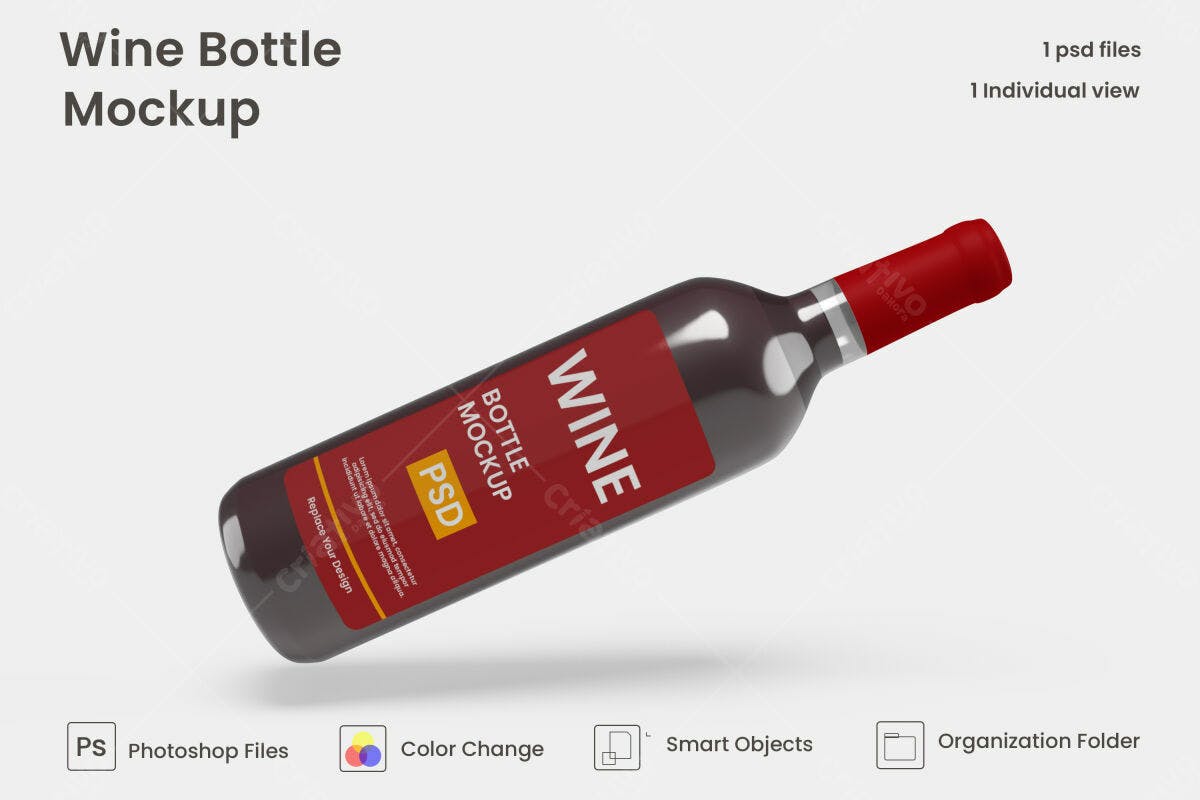 Mockup Garrafa de Vinho PSD Editável