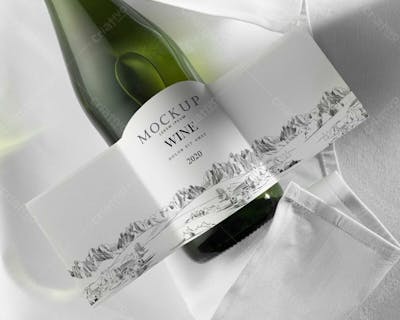 Rótulo De Garrafa De Vinho Colocado Plano Mockup