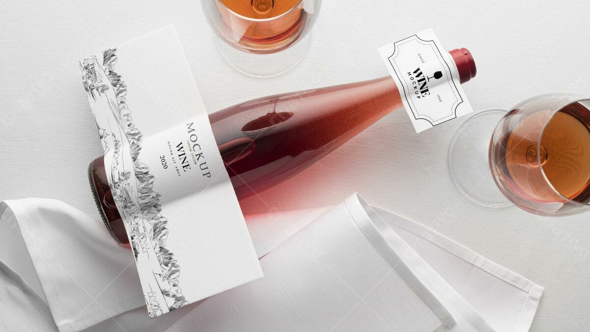 Rótulo de Vinho Rosé PSD Editável