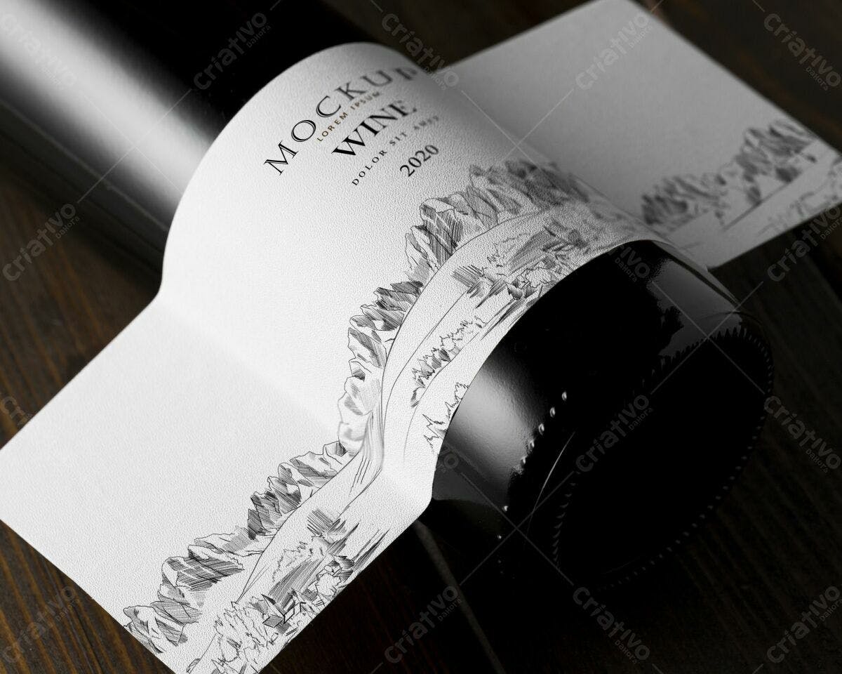 Rótulo de Vinho com Paisagem Montanhosa PSD Editável