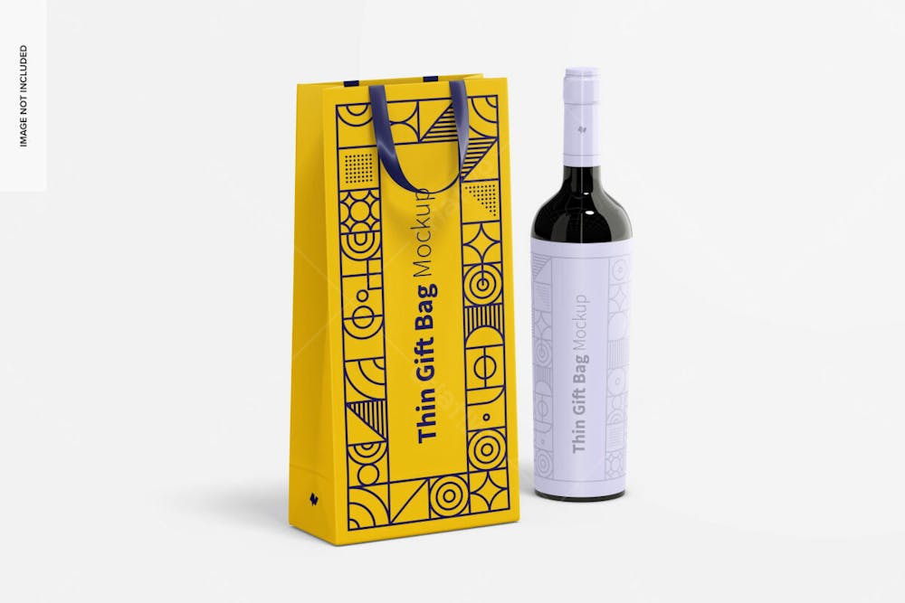 Saco De Presente Fino Com Alça De Fita Para Garrafa De Vinho Mockup