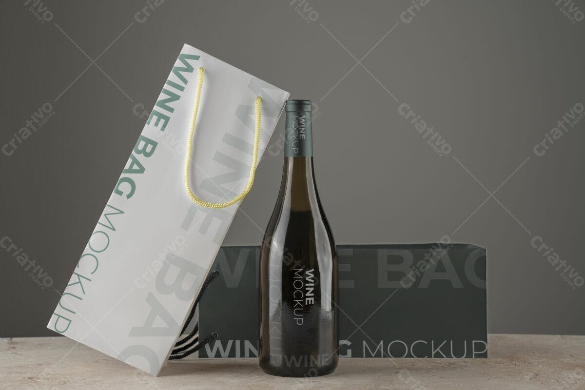 Mockup de Sacola e Garrafa de Vinho PSD Editável