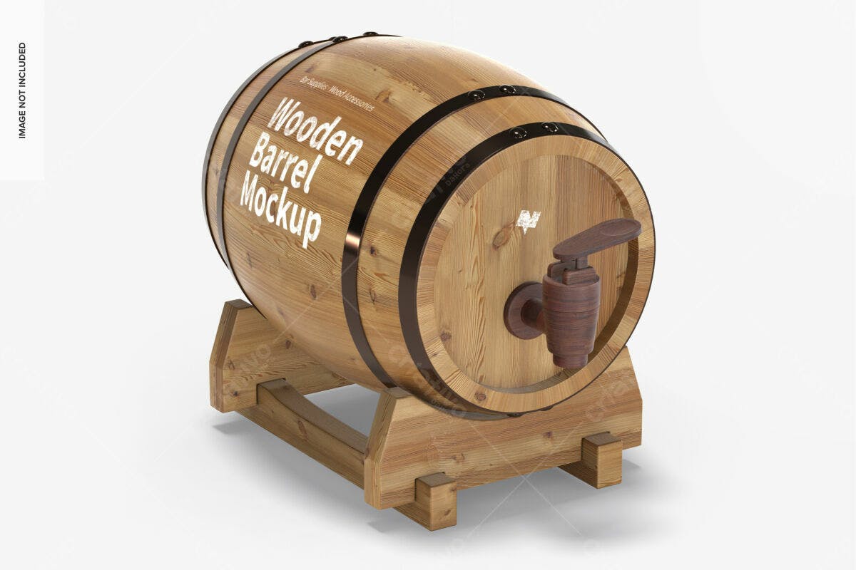 Mockup Barril de Madeira PSD Editável