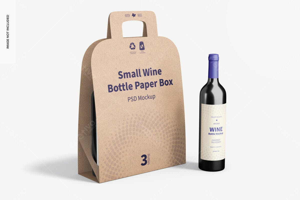 Caixa de Papel para Garrafa de Vinho PSD Editável