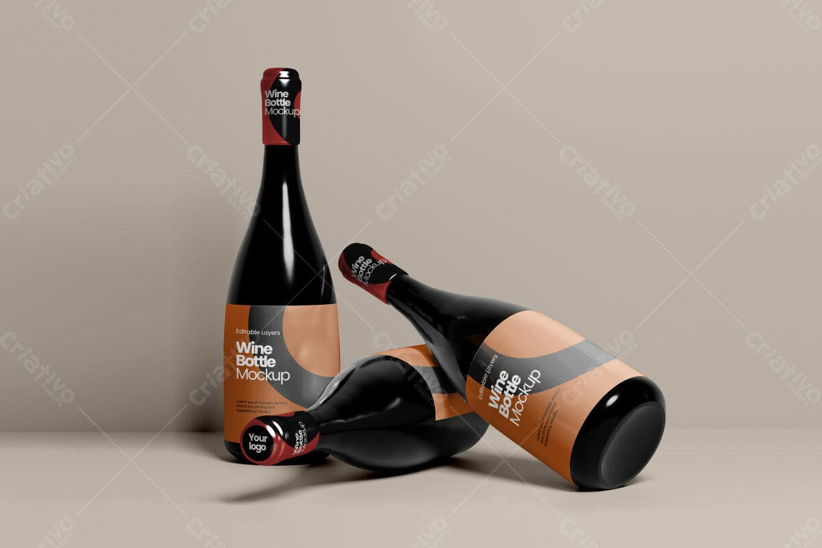 Mockup Garrafa de Vinho PSD Editável